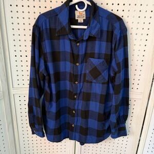 Field & Stream Blue Black Plaid Flannel‎ Button Front Shirt LG